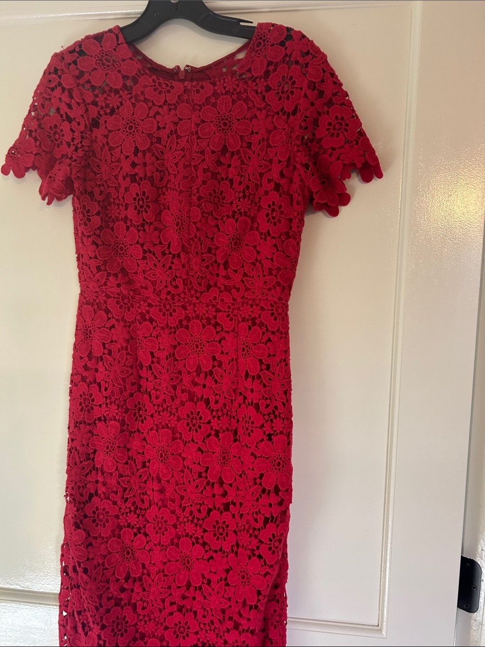 Shoshanna Red Floral Crochet Lace Midi Dress
